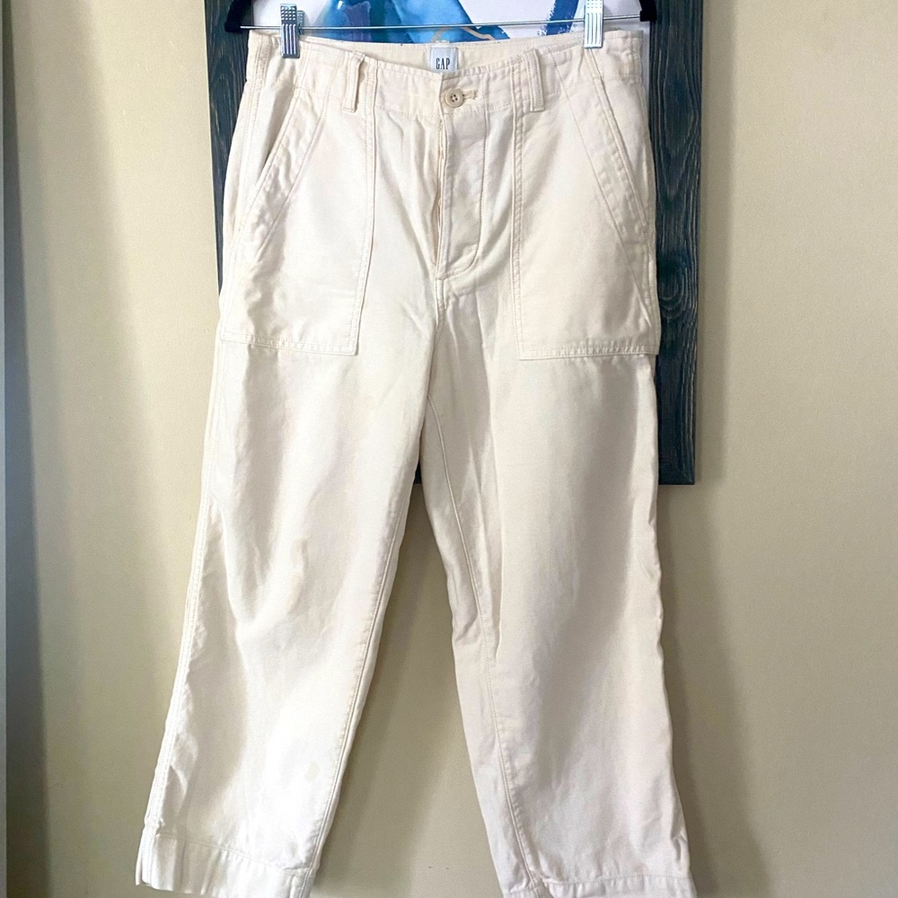 White high rise straight crop jeans